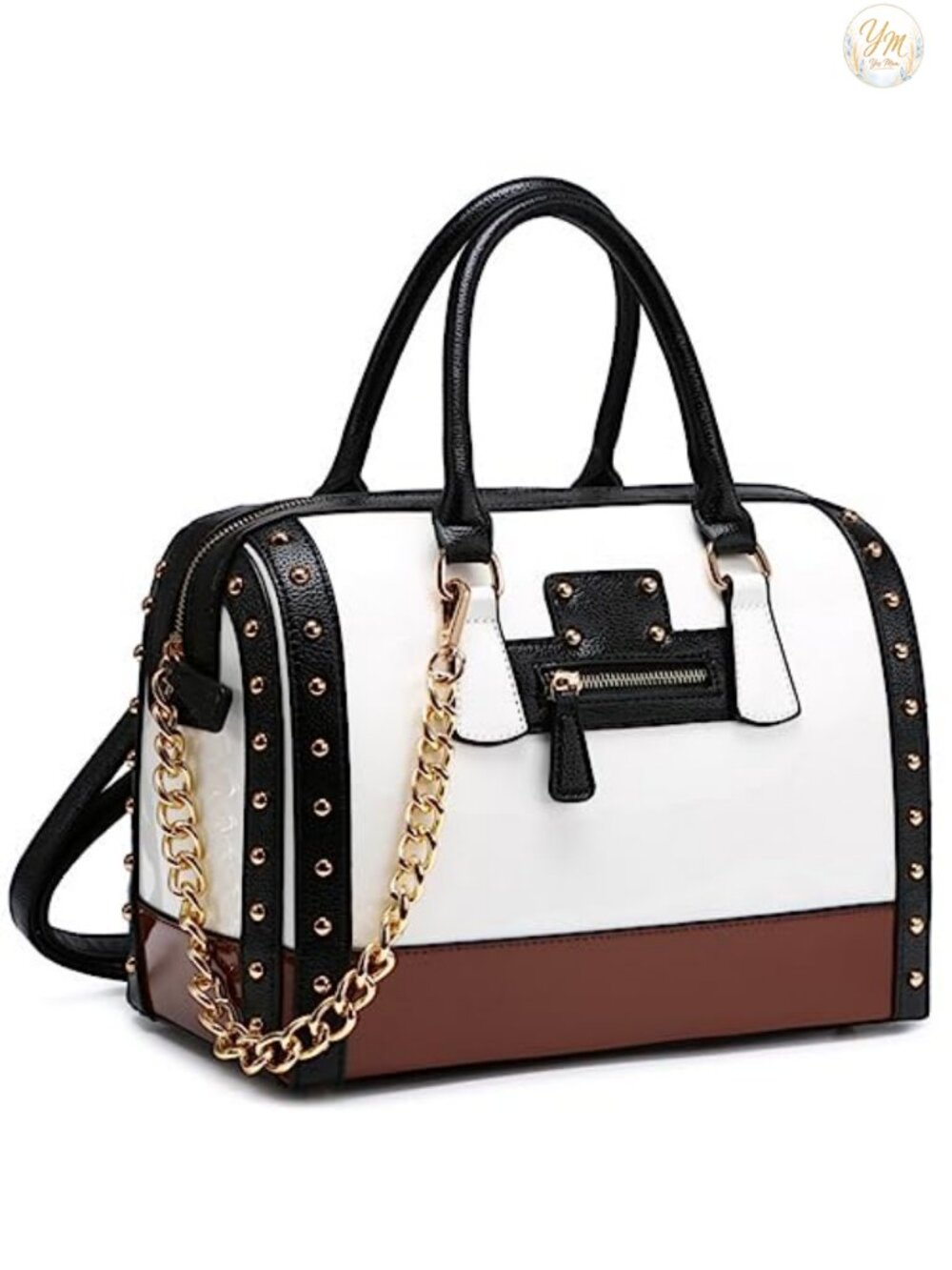 Faux Leather Barrel Satchel Handbag Rivet Decoration Top Handle Shoulder Bag